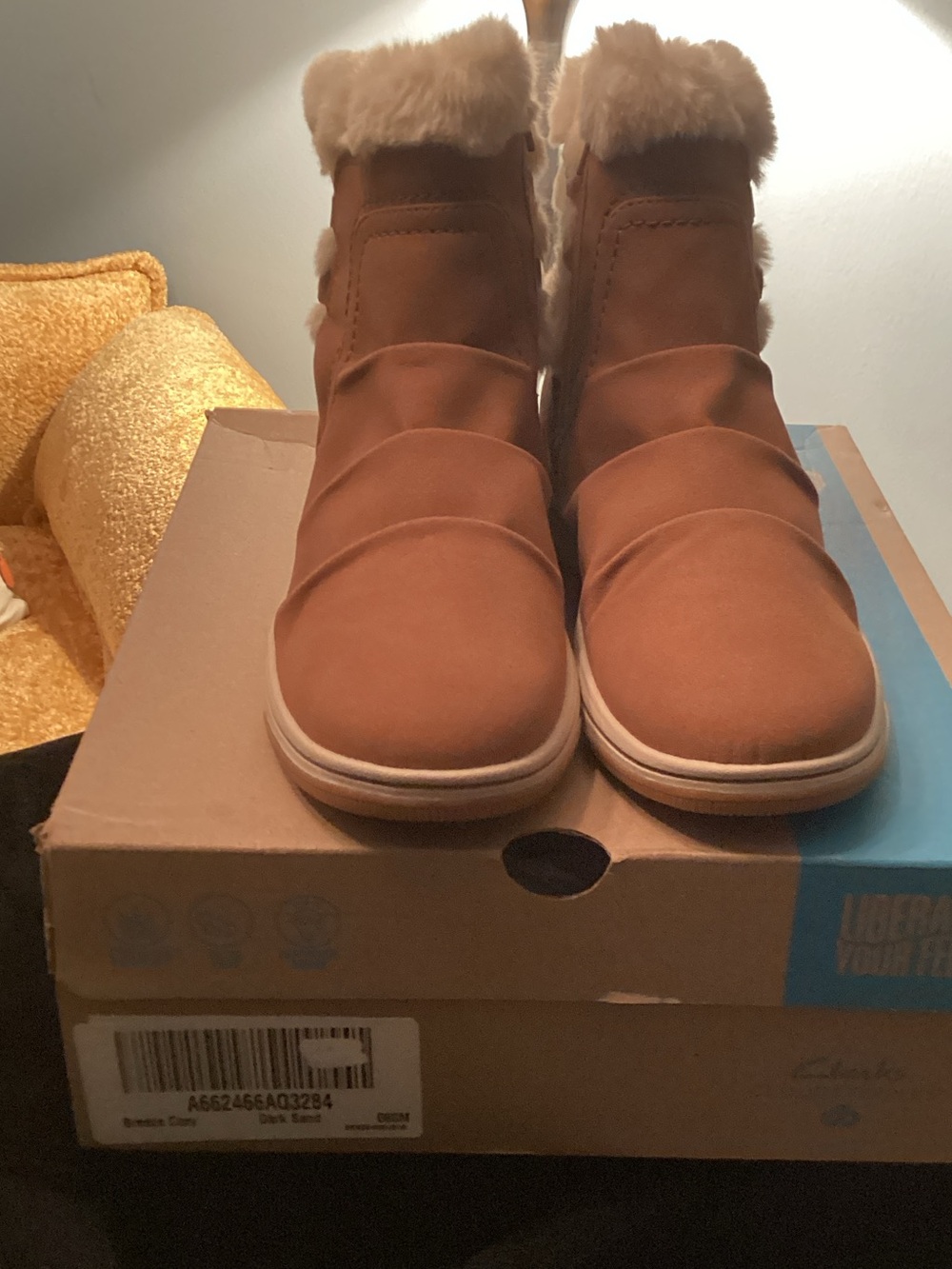 Clarks Chestnut Brown Faux-Fur Winter Boots